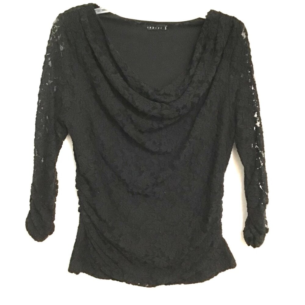 Ispiri Black Lace Cowl Neck Top Size M